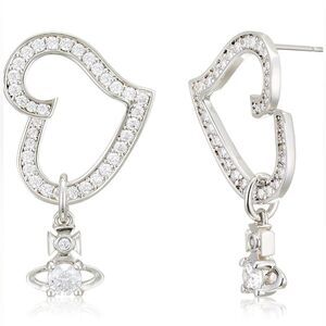 New Vivienne Westwood Silver Crystal Orb Charm Heart Post Earrings